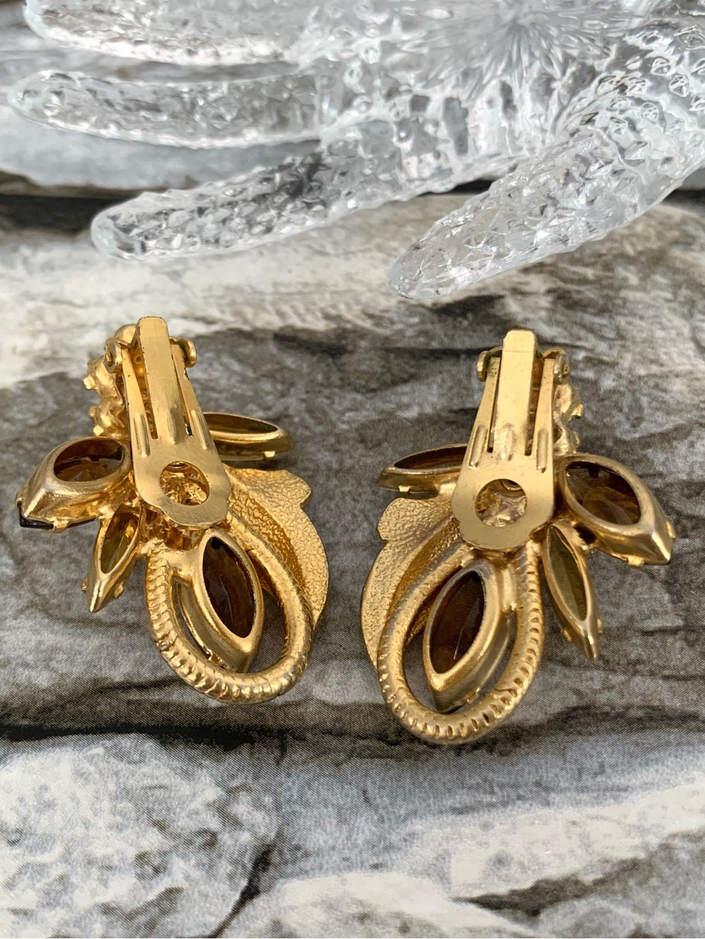 Vintage Juliana DeLizza Elster D&E Leaf Florette Wire Ear Climber Clip Earrings - Picture 8 of 8